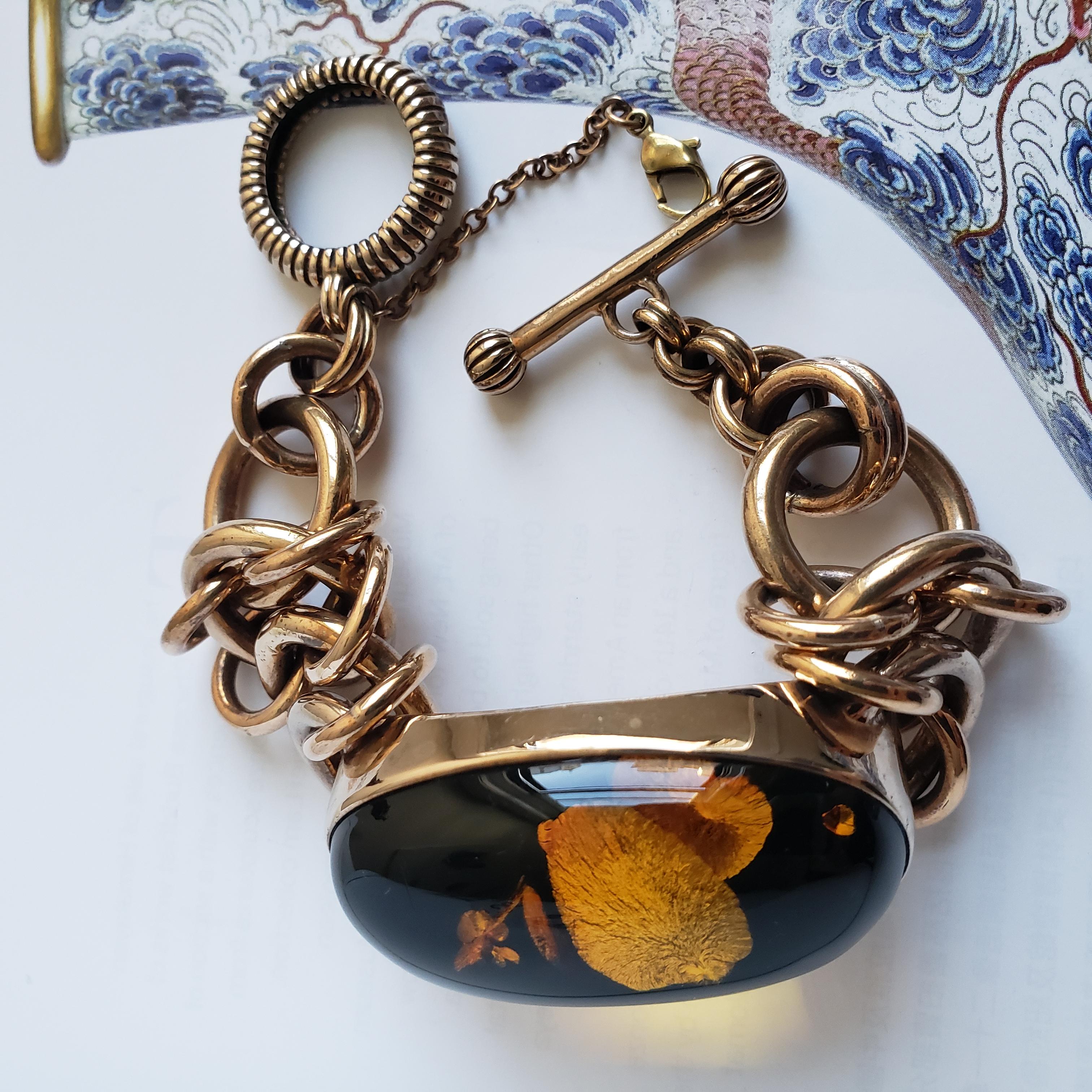 Handmade Copper & Amber Chain Bangle, Organic resonance meets structural grace For Sale 5