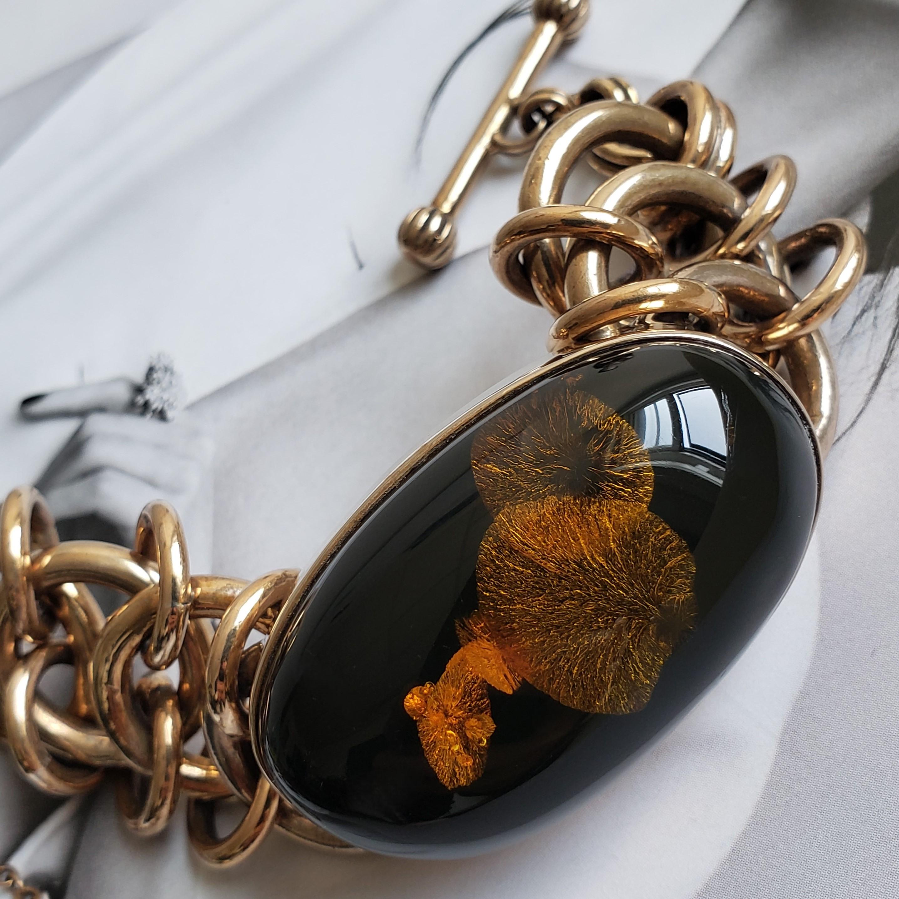 Handmade Copper & Amber Chain Bangle, Organic resonance meets structural grace For Sale 6