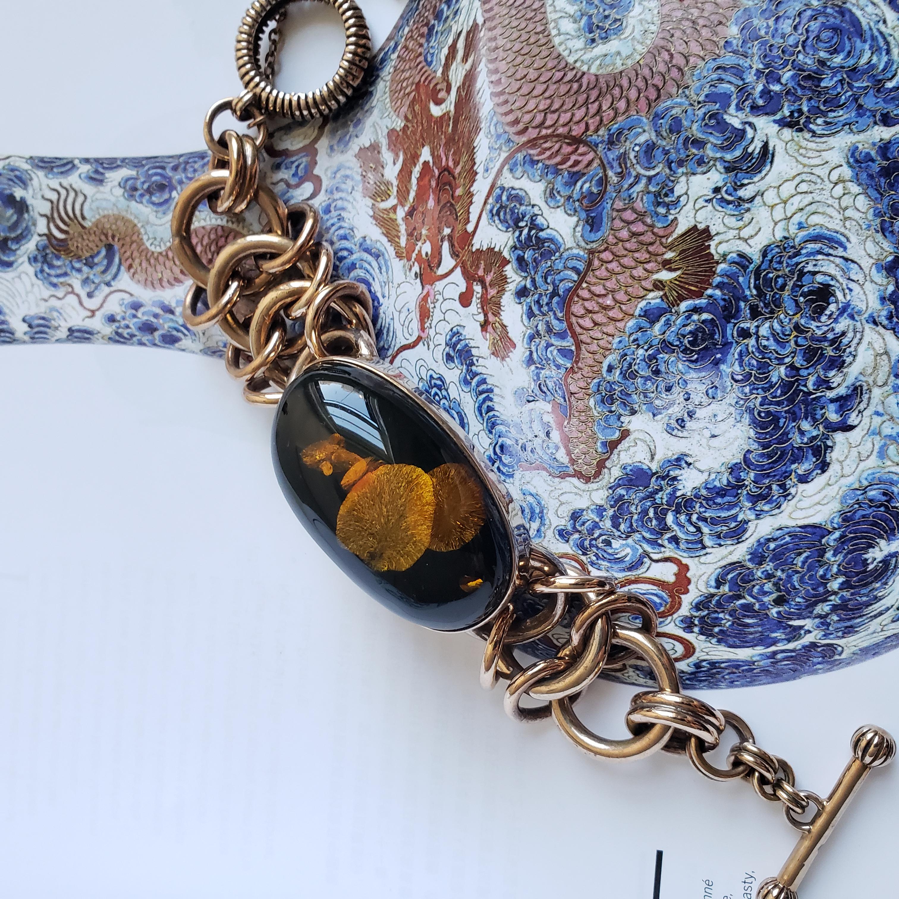 Handmade Copper & Amber Chain Bangle, Organic resonance meets structural grace For Sale 7