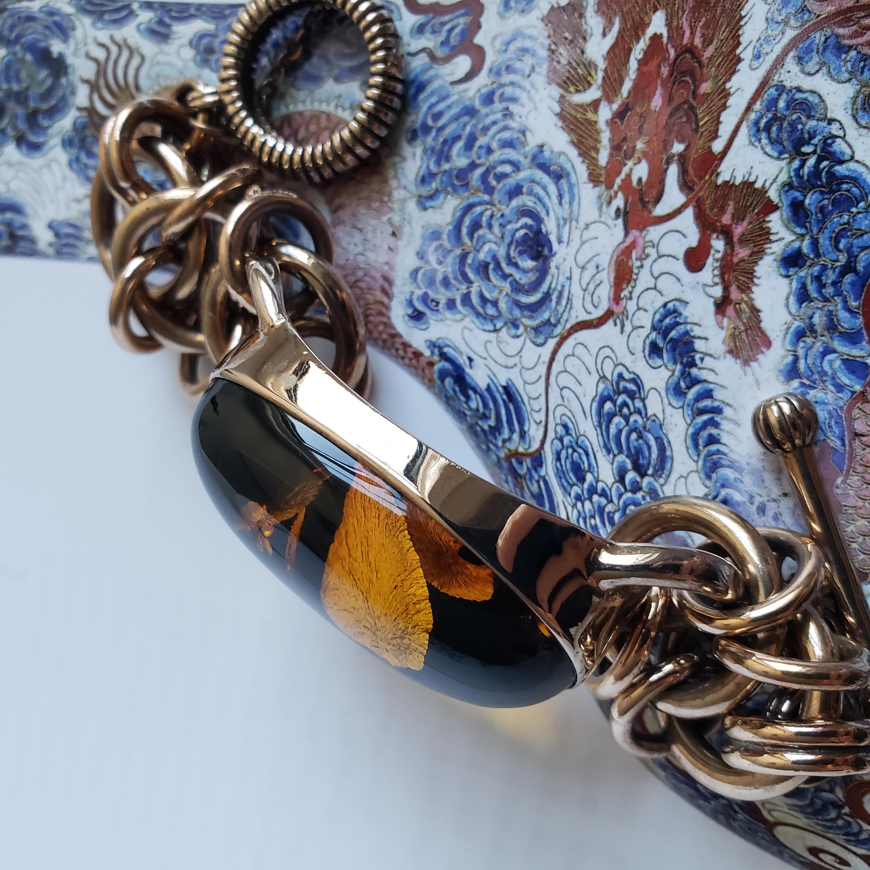 Handmade Copper & Amber Chain Bangle, Organic resonance meets structural grace For Sale 8