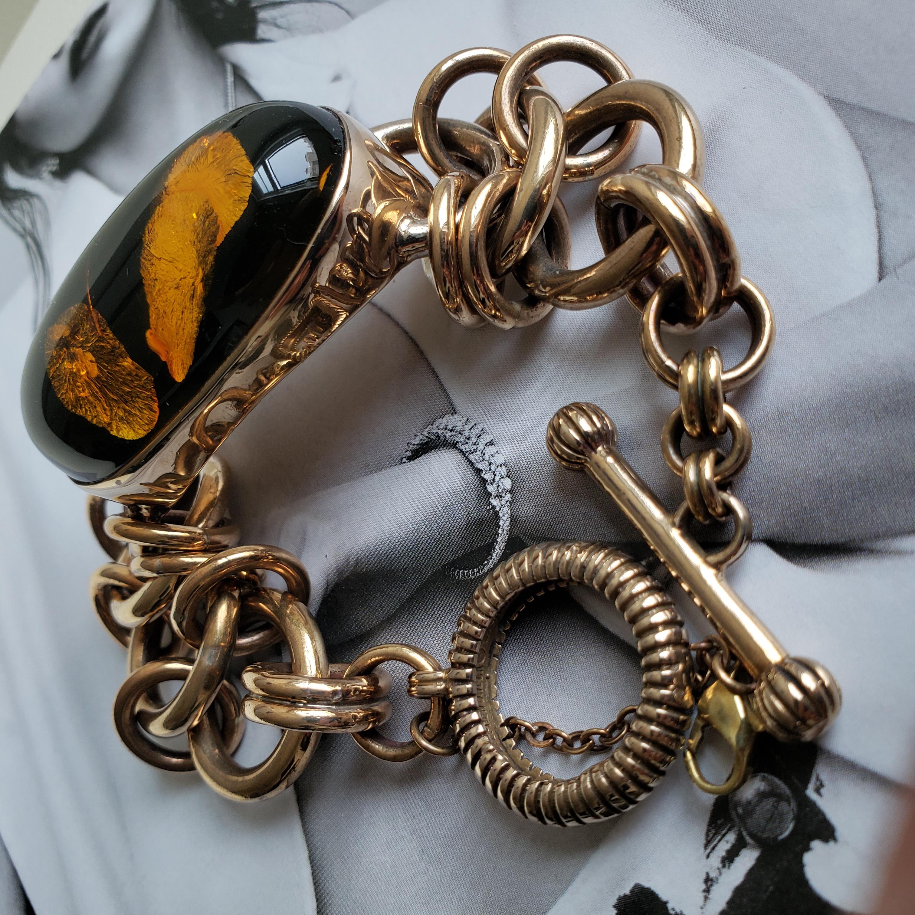 Handmade Copper & Amber Chain Bangle, Organic resonance meets structural grace For Sale 9
