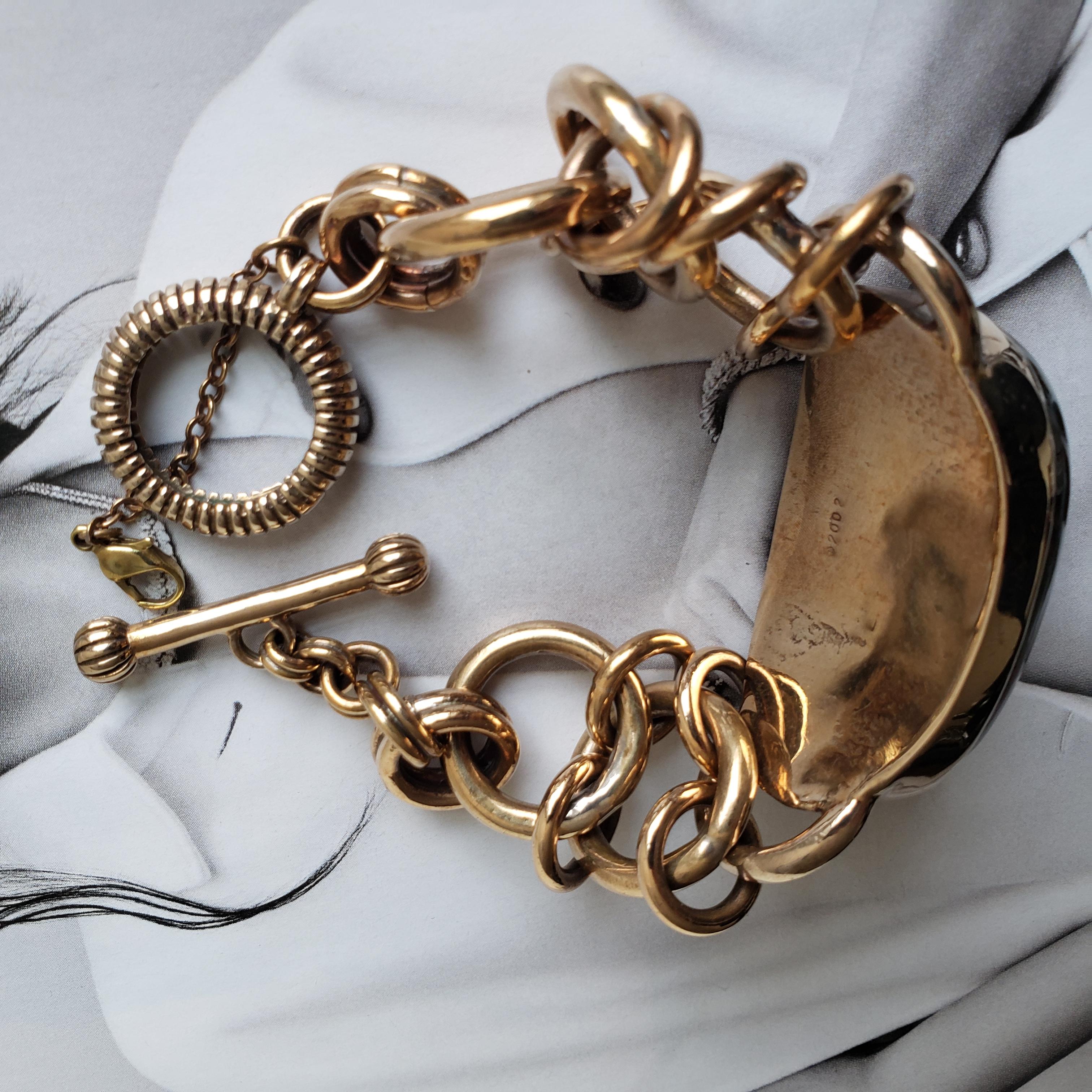 Handmade Copper & Amber Chain Bangle, Organic resonance meets structural grace For Sale 10