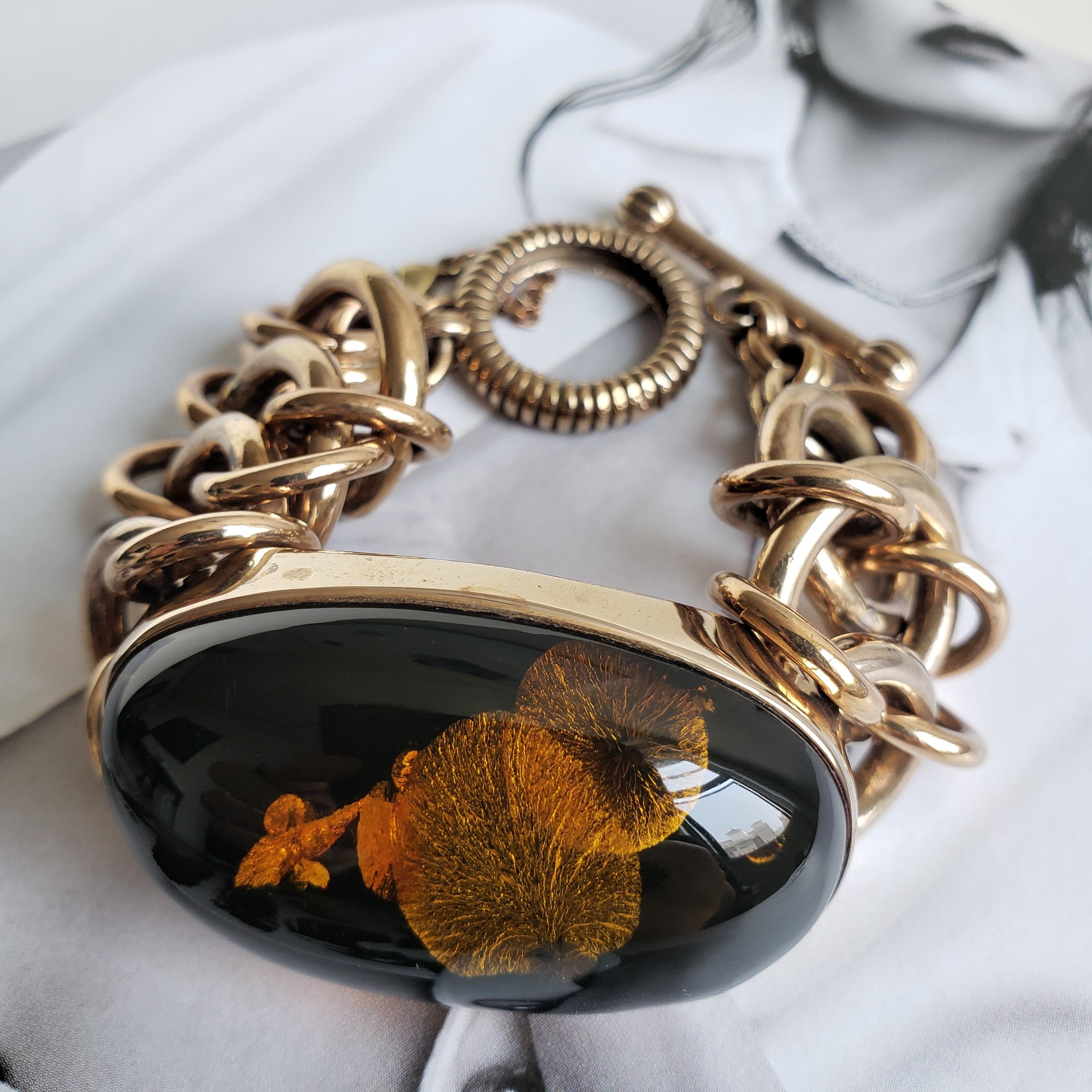 Handmade Copper & Amber Chain Bangle, Organic resonance meets structural grace For Sale 11