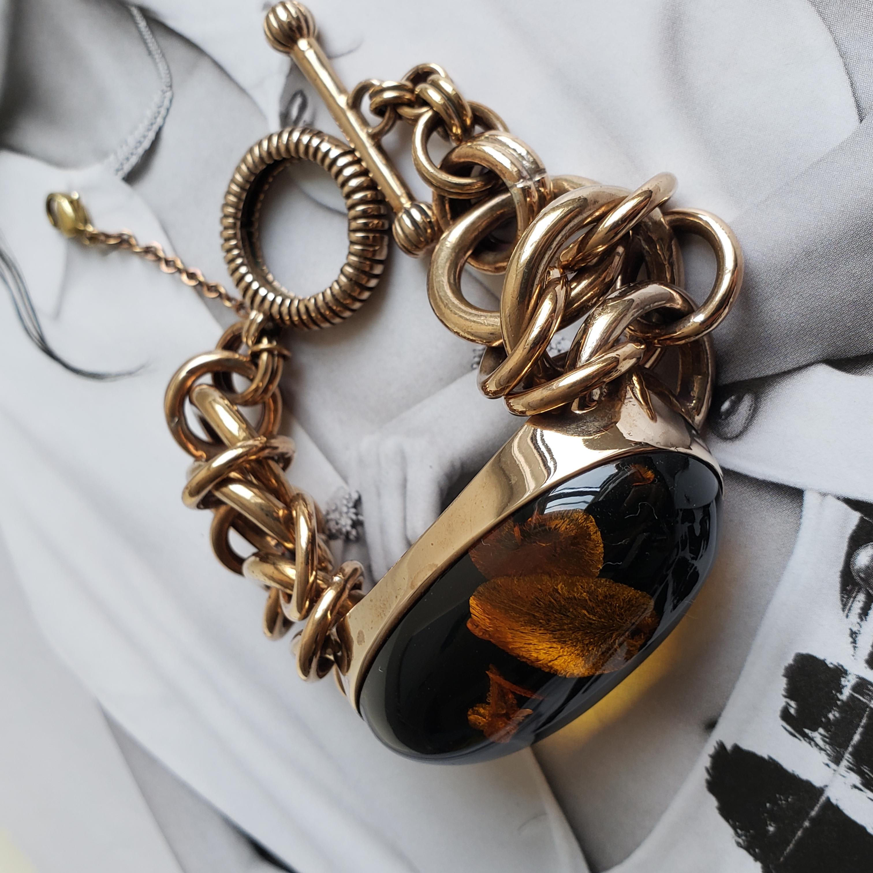 Handmade Copper & Amber Chain Bangle, Organic resonance meets structural grace For Sale 12