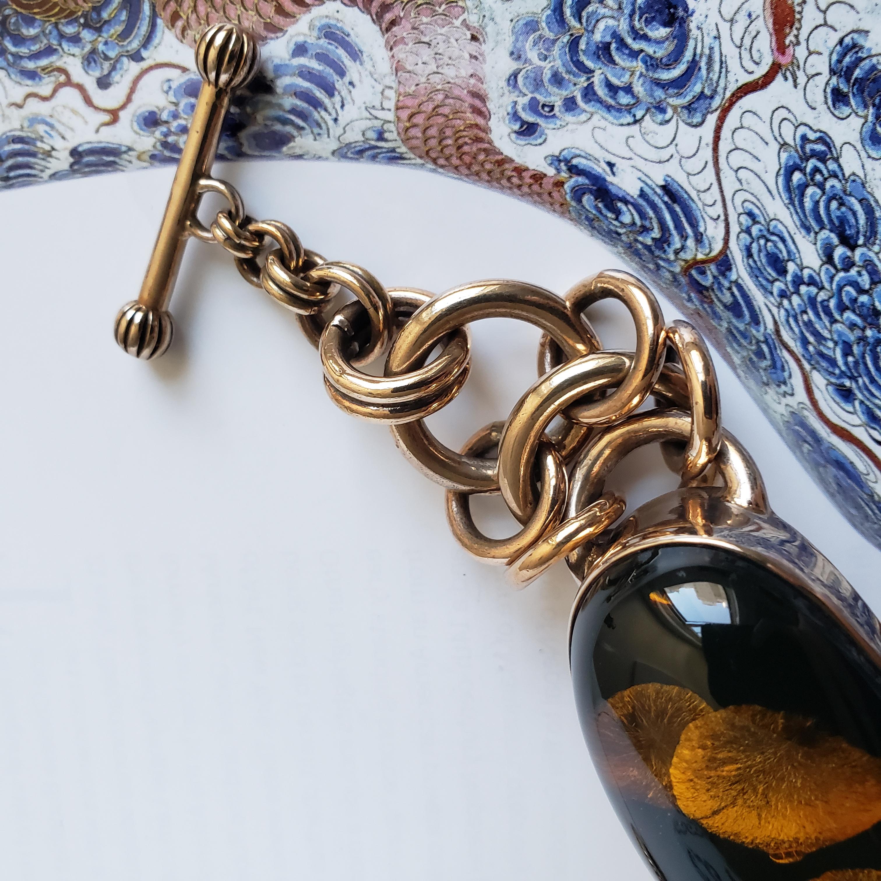 Handmade Copper & Amber Chain Bangle, Organic resonance meets structural grace For Sale 14