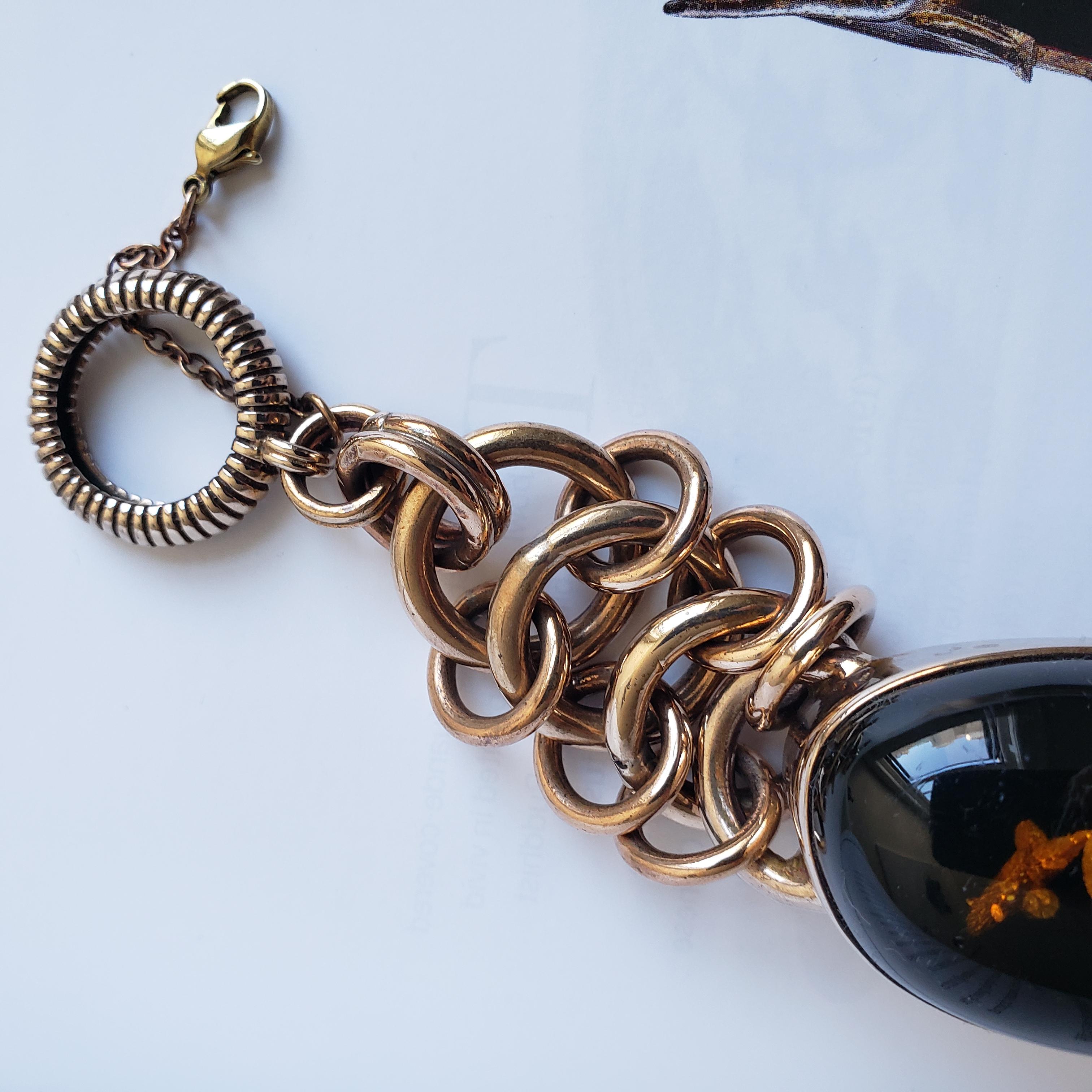 Cabochon Handmade Copper & Amber Chain Bangle, Organic resonance meets structural grace For Sale