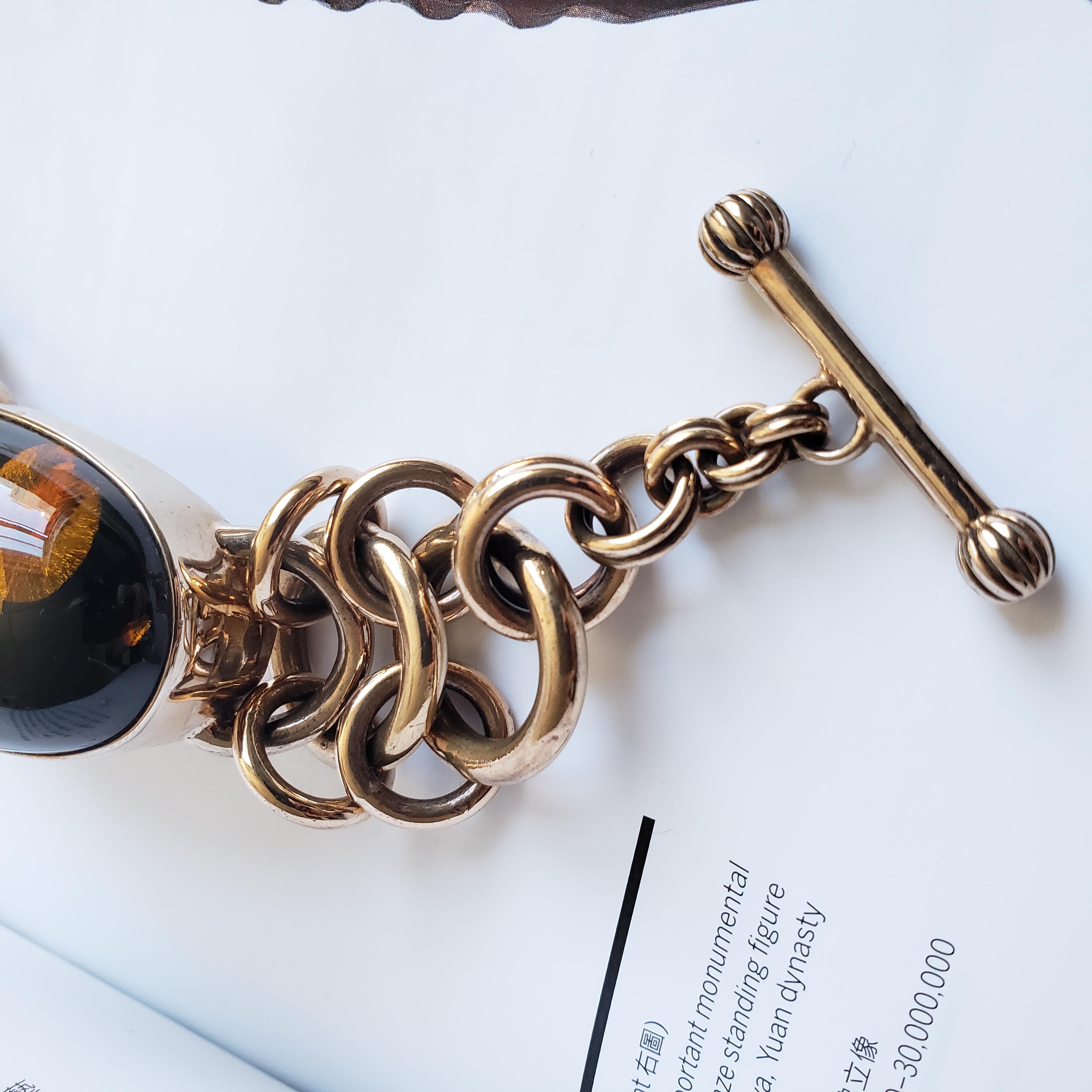 Handmade Copper & Amber Chain Bangle, Organic resonance meets structural grace In Good Condition For Sale In San Diego, CA