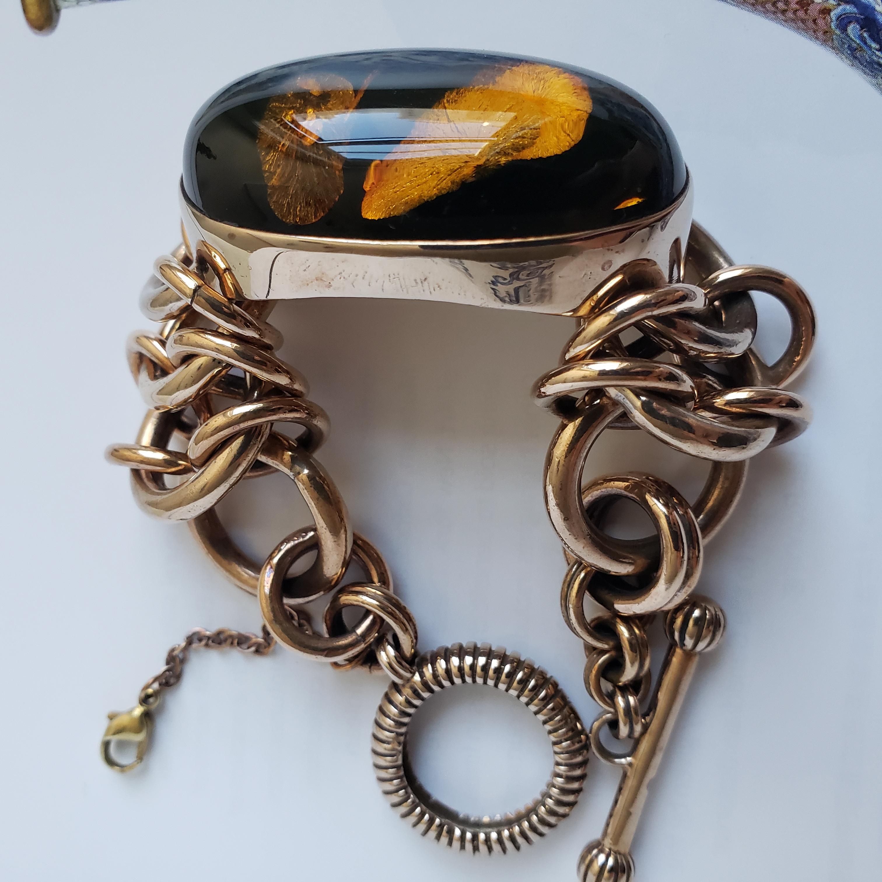 Handmade Copper & Amber Chain Bangle, Organic resonance meets structural grace For Sale 1
