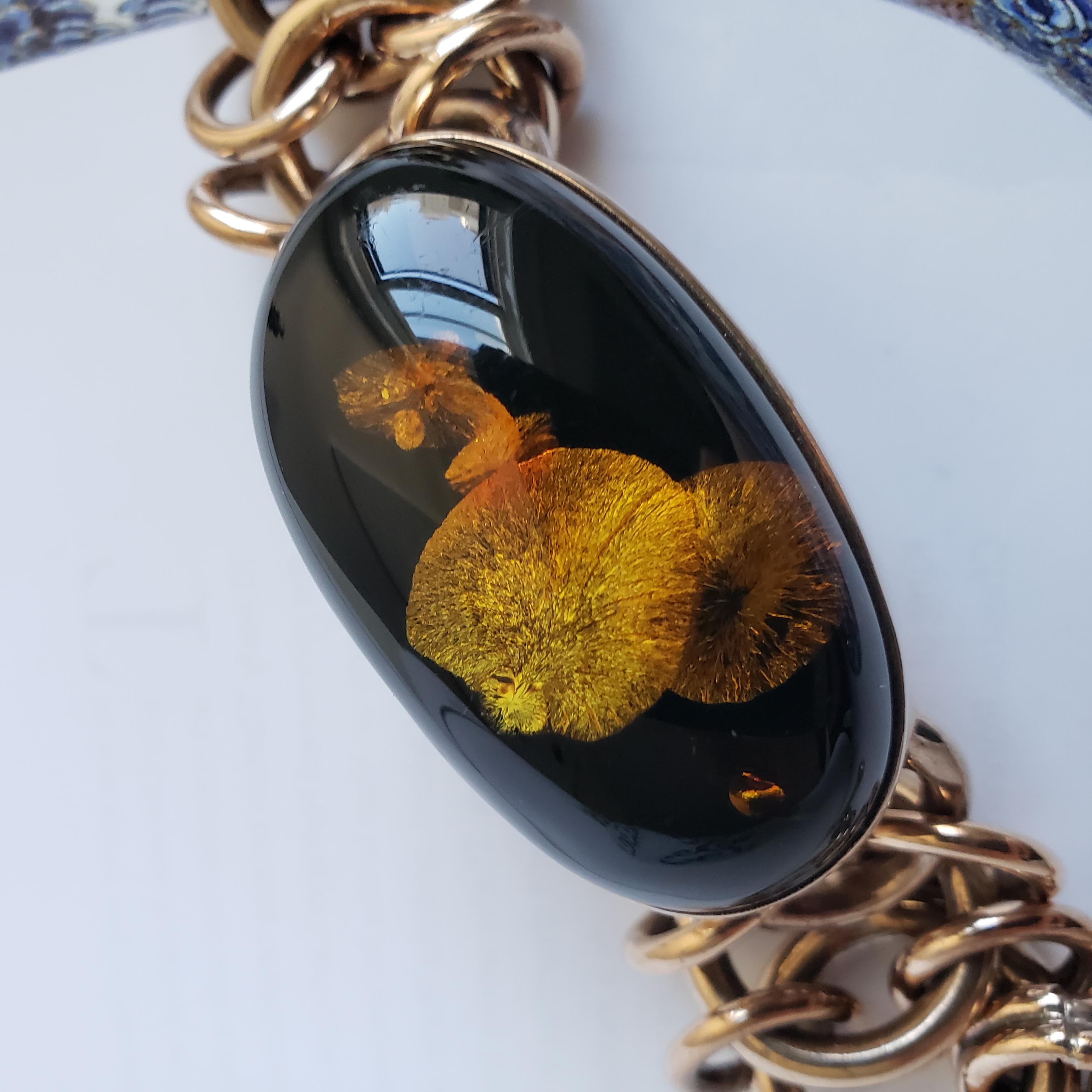 Handmade Copper & Amber Chain Bangle, Organic resonance meets structural grace For Sale 2