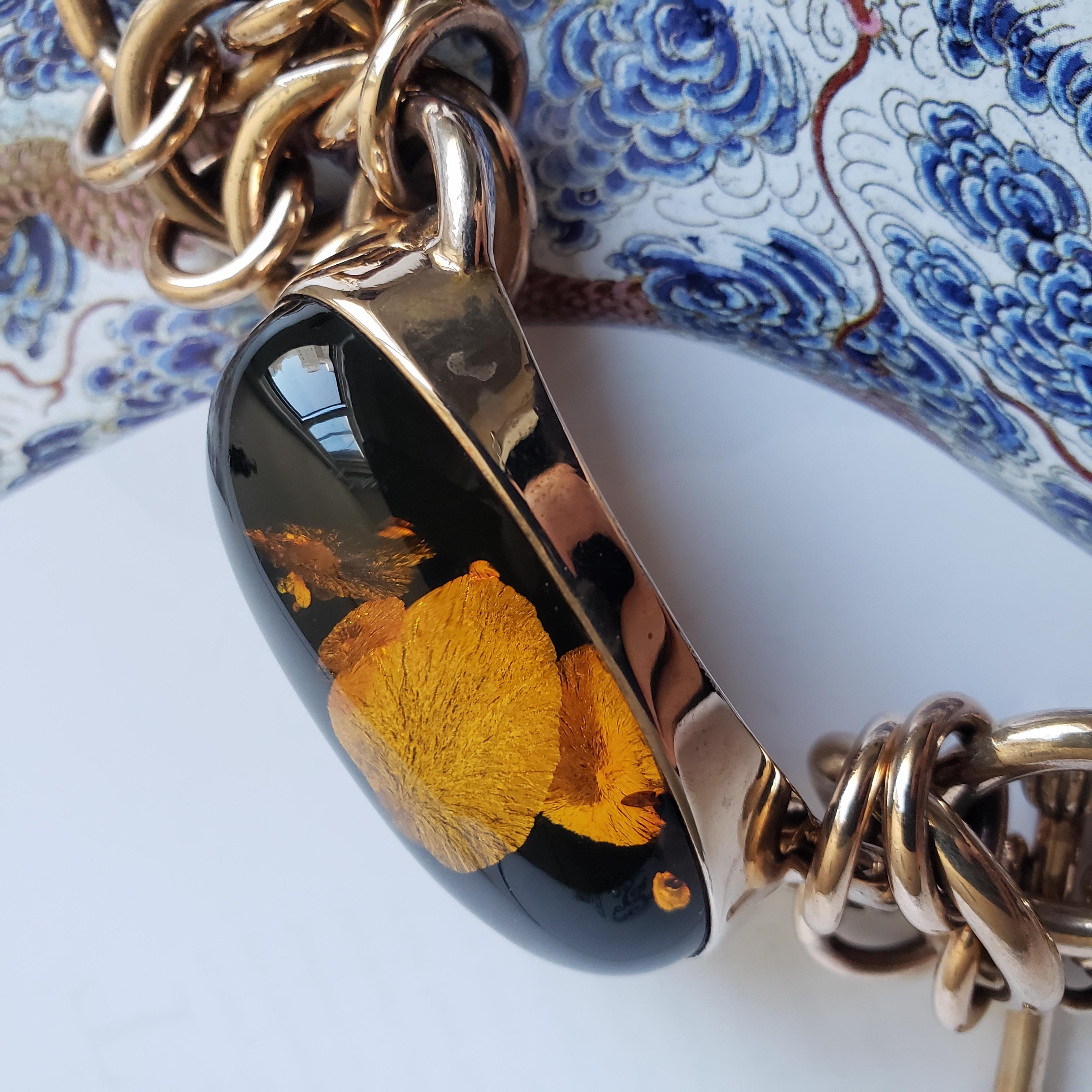 Handmade Copper & Amber Chain Bangle, Organic resonance meets structural grace For Sale 3
