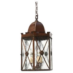 Handmade Copper Lantern with Textured Glass