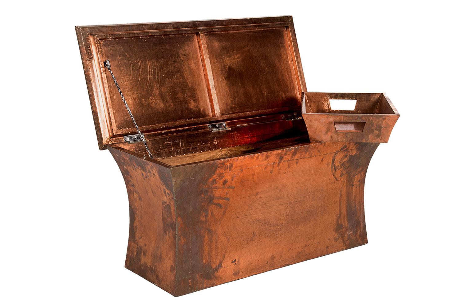 Nepalese Handmade Copper Storage Bench, Stephanie Odegard For Sale