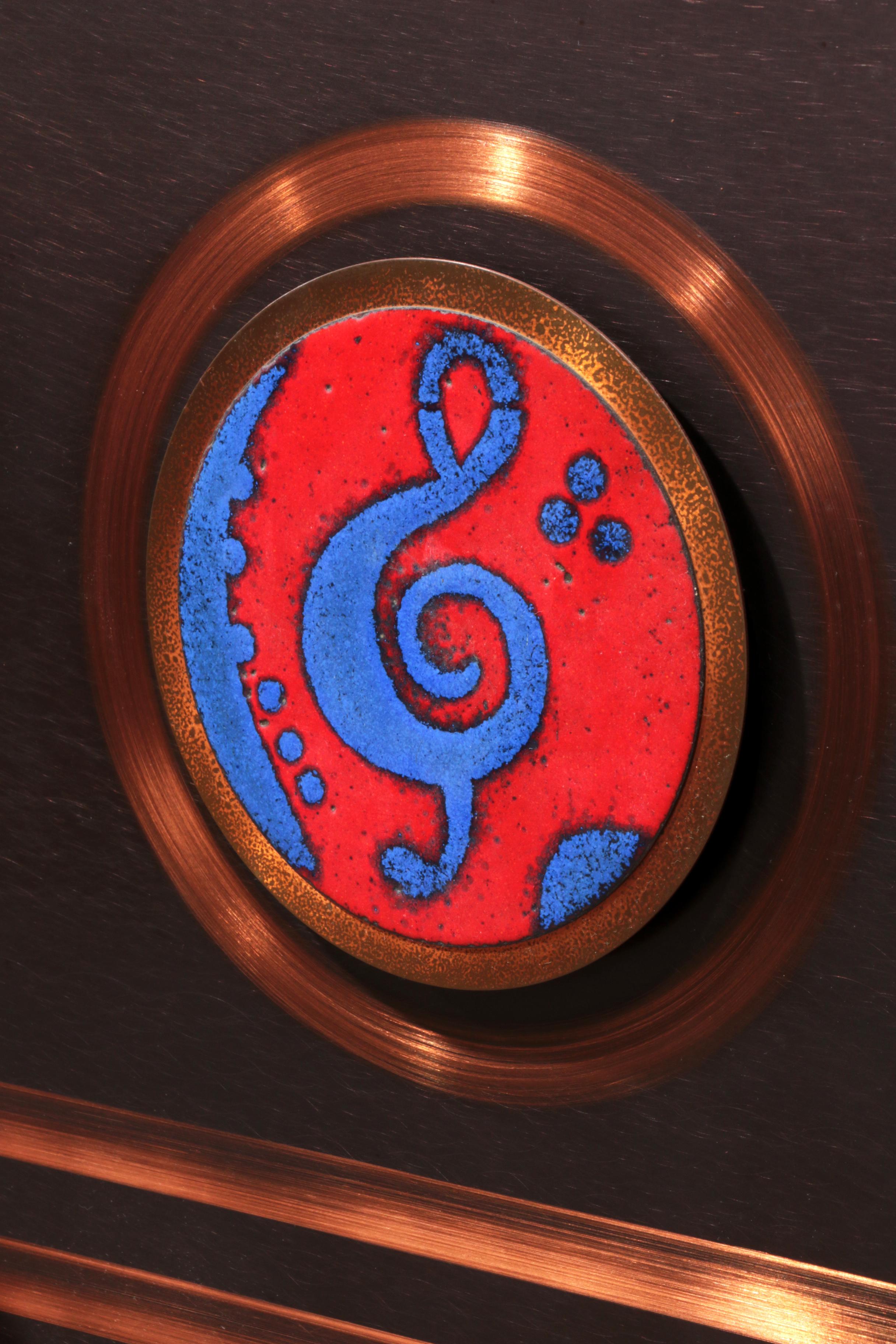 Late 20th Century Handmade Copper Wall Artwork with Enamel Details - Music Line Design For Sale