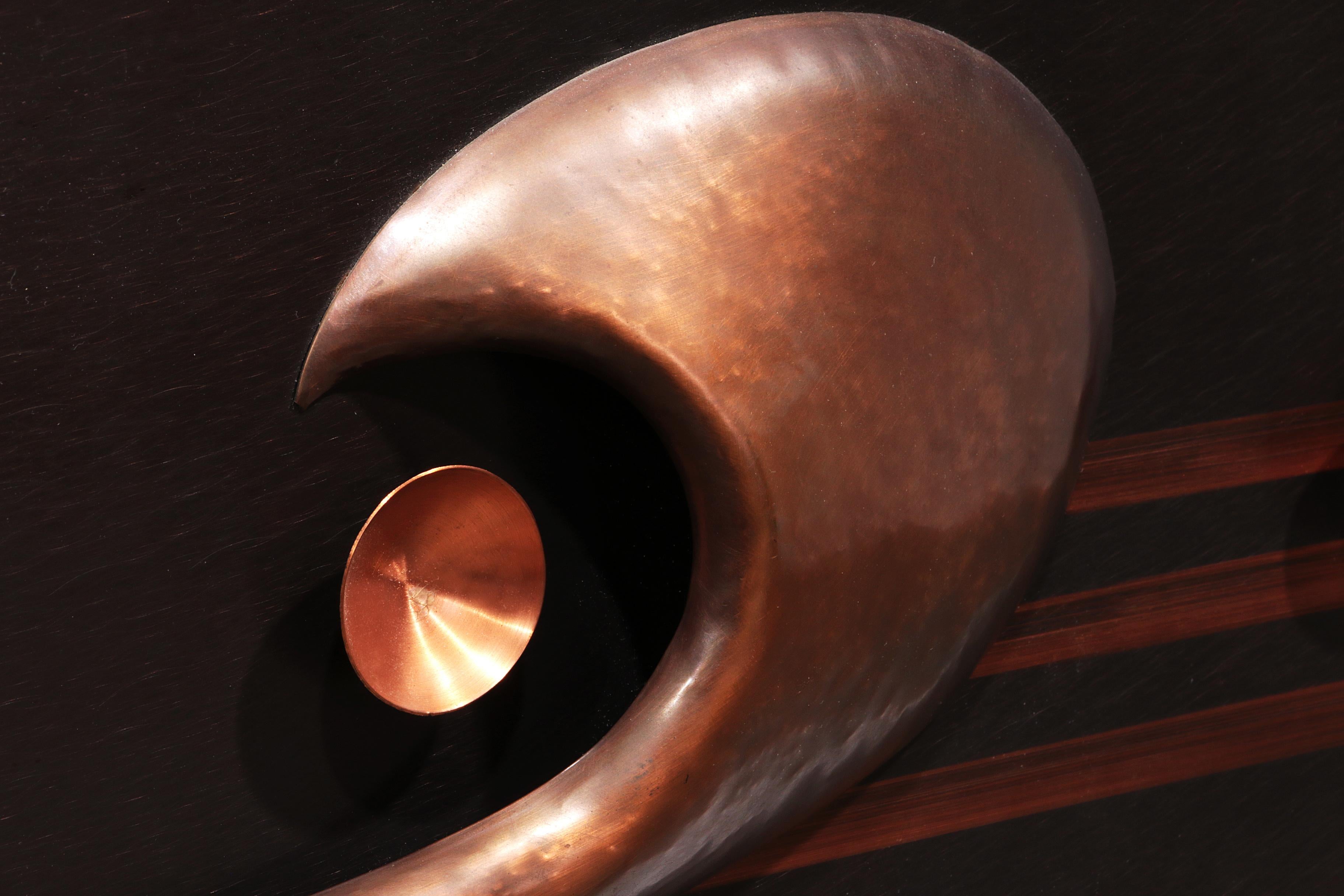 Handmade Copper Wall Artwork with Enamel Details - Music Line Design For Sale 2