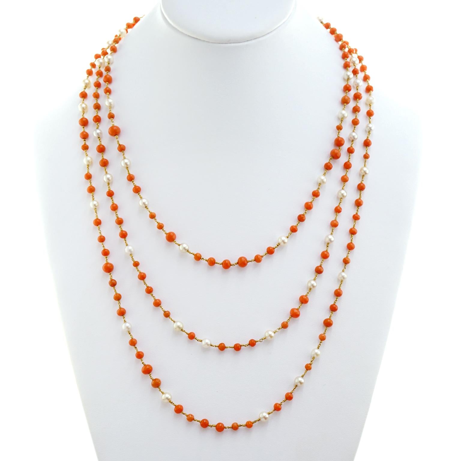 coral pearl gold necklace