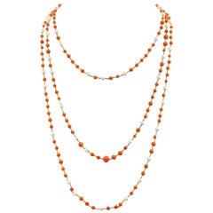 Handmade Coral and Pearl Gold Necklace
