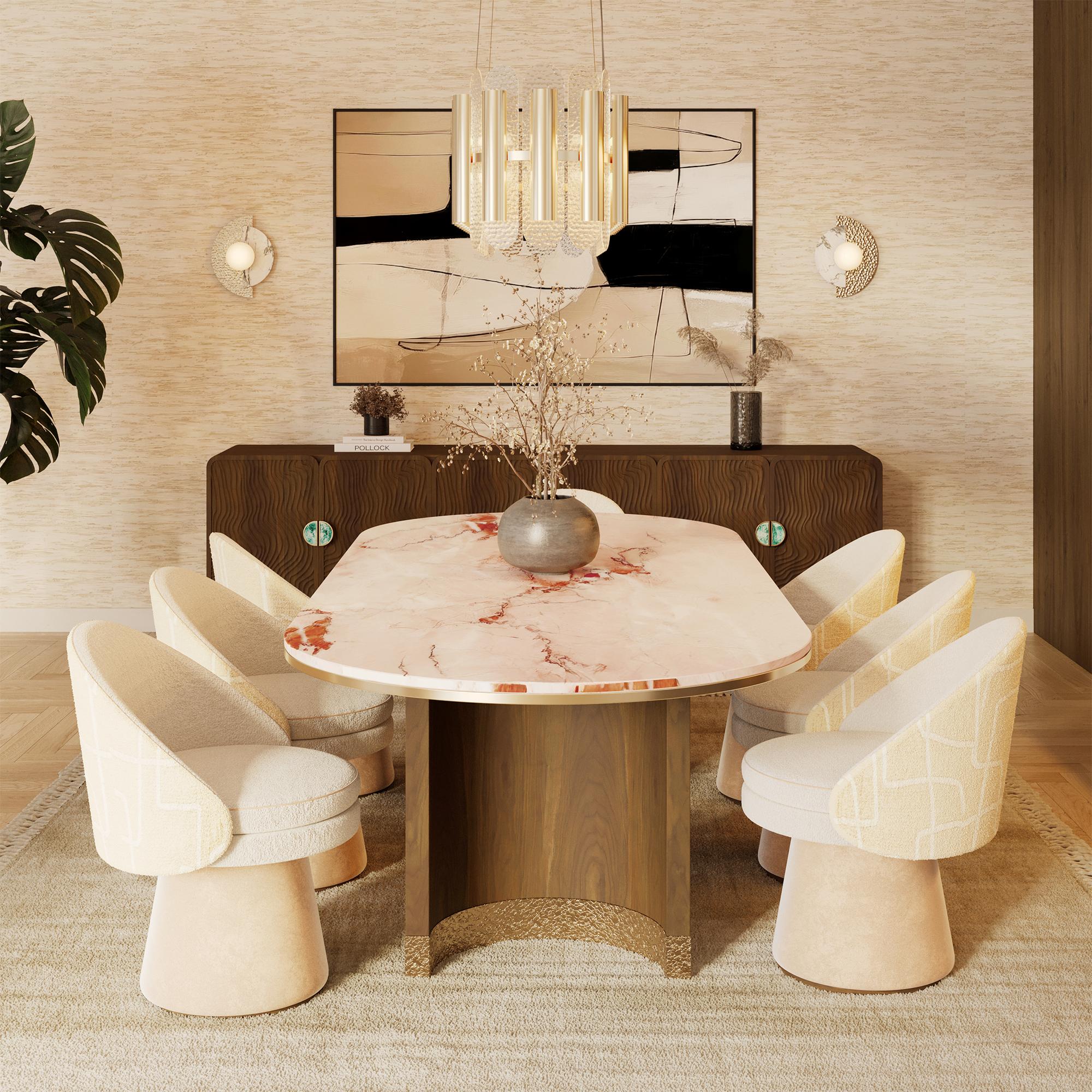 Mesa de comedor Coralie de mármol rosa egeo hecha a mano por Nolita Harbour Moderno orgánico en venta