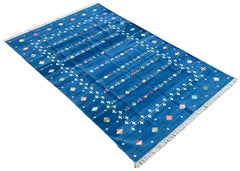 Tappeto a tessitura piatta in cotone fatto a mano, 10x10 Tappeto indiano blu con stella cadente Dhurrie