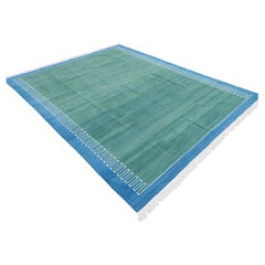 Tappeto a tessitura piatta in cotone fatto a mano, 10x14 Greene & Greene blu a strisce di Zig Zag