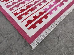Handmade Cotton Area Flat Weave Rug, 10x14 Red And White Marianne Stripe Dhurrie