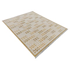 Tapis Dhurrie à tissage plat fait à la main, 10 x 14, jaune, blanc Marianne Stripe