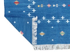 Handmade Cotton Area Flat Weave Rug, 12x15 Blue And White Shooting Star Dhurrie