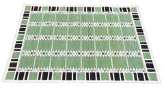 Handmade Cotton Area Flat Weave Rug, 12x15 Green, Cream Geometric Indian Dhurrie