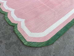 Tapis Dhurrie indien à tissage plat fait à la main, 12 x 15 cm rose, vert et festonné
