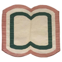 Handgefertigter Flachgewebe-Teppich aus Baumwolle, 20 Zoll x22 Zoll, Creme, rot, großformatig, indischer Dhurrie