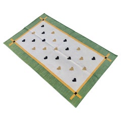 Tappeto a tessitura piatta in cotone fatto a mano, 2,5x4 Greene & Greene, cuore indiano Dhurrie