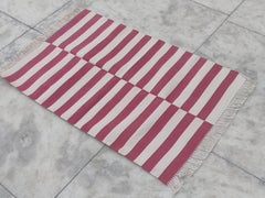 Handmade Cotton Area Flat Weave Rug, 2.5x4 Pink And White Striped Indian Dhurrie