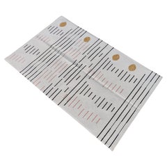 Tappeto a trama piatta in cotone fatto a mano, 2,5x4 a righe bianche e nere, indiano Dhurrie