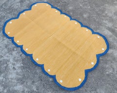 Handmade Cotton Area Flat Weave Rug, 2.5'x4' Yellow, Blue Scallop Indian Dhurrie