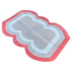 Handgefertigter Flachgewebe-Teppich aus Baumwolle, 2x3 Beige und Koralle Scallop Indischer Dhurrie