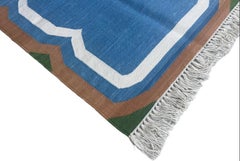 Handmade Cotton Area Flat Weave Rug, 2x3 Blue And Tan Scalloped Indian Dhurrie