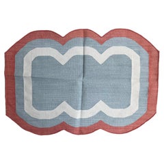 Handgefertigter Flachgewebe-Teppich aus Baumwolle, 2x3 Grau und Rot mit Wellenschliff, indischer Dhurrie