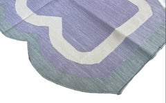 Handmade Cotton Area Flat Weave Rug, 2x3 Lavender, Grey Scalloped Indian Dhurrie