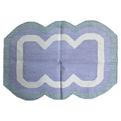 Handgefertigter Flachgewebe-Teppich aus Baumwolle, 2x3 Lavendel, grauer, gewellter indischer Dhurrie mit Wellenschliff
