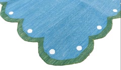 Handmade Cotton Area Flat Weave Rug, 30"x40" Blue, Green Scallop Indian Dhurrie