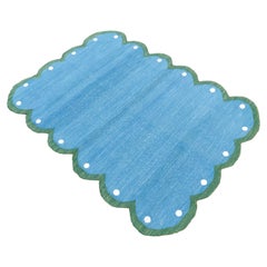 Handgefertigter Flachgewebe-Teppich aus Baumwolle, 30"x40" Blauer, grüner Jakobsmuschel-Indianer Dhurrie
