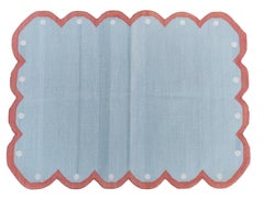 Handmade Cotton Area Flat Weave Rug, 30"x40" Grey, Coral Scallop Indian Dhurrie