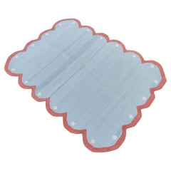Handgefertigter Flachgewebe-Teppich aus Baumwolle, 30"x40" Grau, Koralle Scallop Indian Dhurrie