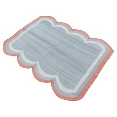 Tapis Dhurrie indien à tissage plat fait à la main, 3x4, gris et corail festonné