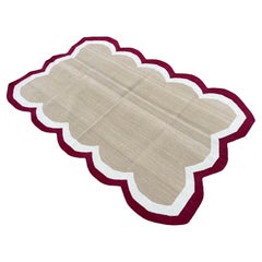 Handgefertigter Flachgewebe-Teppich aus Baumwolle, 3x5 Beige und Rot mit Wellenschliff, Kelim Dhurrie