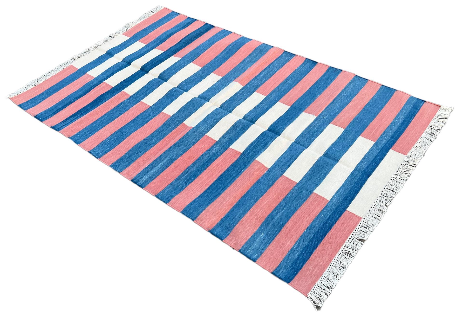 Cotton Natural Vegetable Dyed, Blue And Red Striped Indian Rug - 3'x5'
These special flat-weave dhurries are hand-woven with 15 ply 100% cotton yarn. Due to the special manufacturing techniques used to create our rugs, the size and color of each