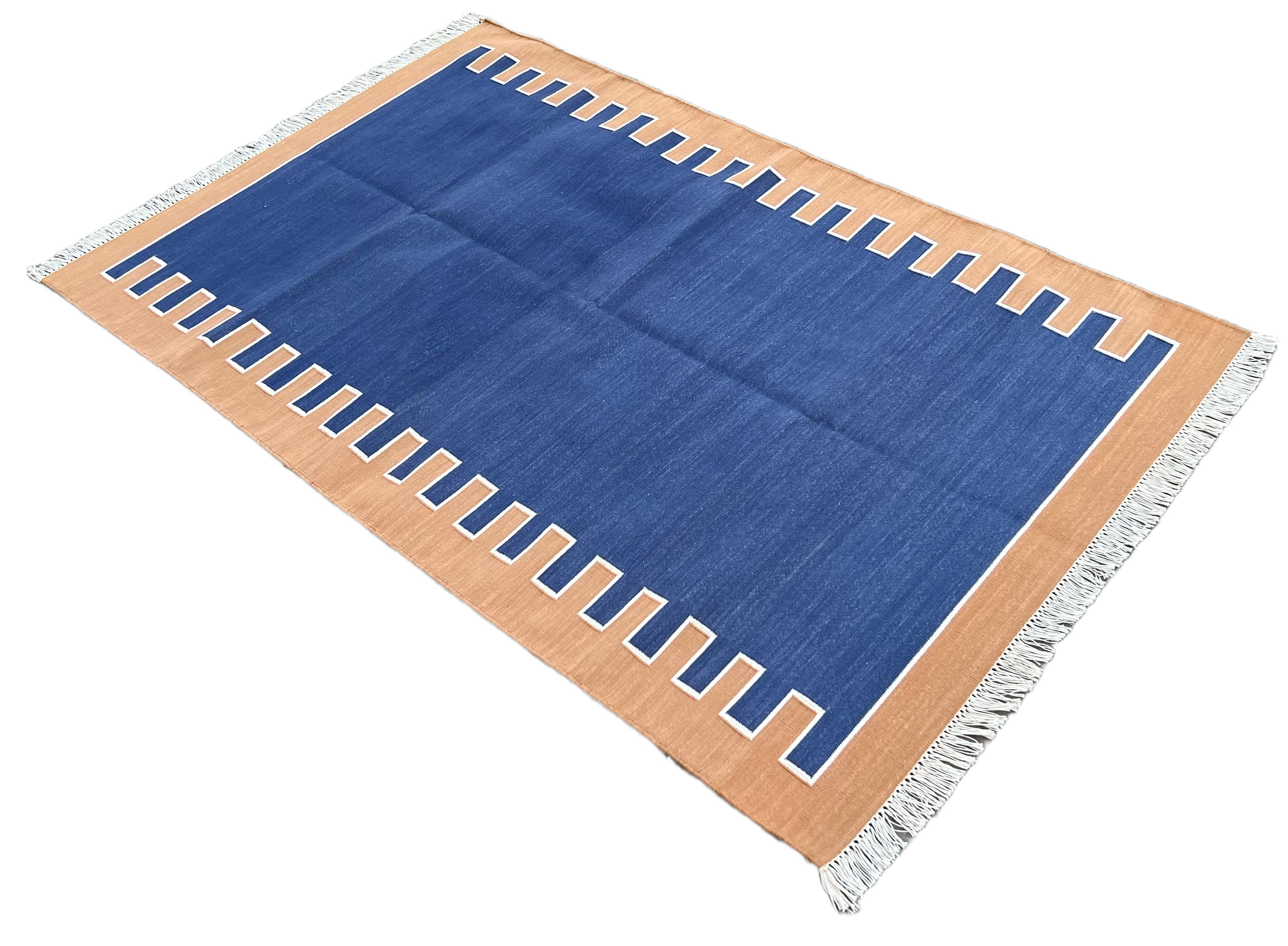 Cotton Natural Vegetable Dyed, Blue, Cream & Tan Zig Zag Striped Indian Rug - 3'x5'
These special flat-weave dhurries are hand-woven with 15 ply 100% cotton yarn. Due to the special manufacturing techniques used to create our rugs, the size and