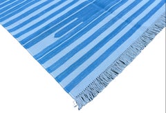Handmade Cotton Area Flat Weave Rug, 3x5 Blue And White Striped Indian Dhurrie