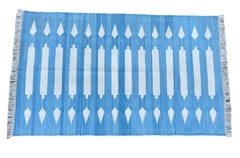 Handmade Cotton Area Flat Weave Rug, 3x5 Blue And White Striped Indian Dhurrie