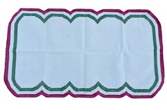 Handmade Cotton Area Flat Weave Rug, 3x5 Cream And Pink Scalloped Indian Dhurrie