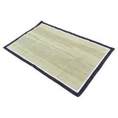 Tapis de sol en coton tissé à plat, 3x5 Bordure verte et Brown Inde Dhurrie